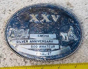 MONTANA SILVERSMITHS 1994 CUTTING HORSE EMCHA SILVER ANNIVERSARY BELT BUCKLE - Picture 1 of 4