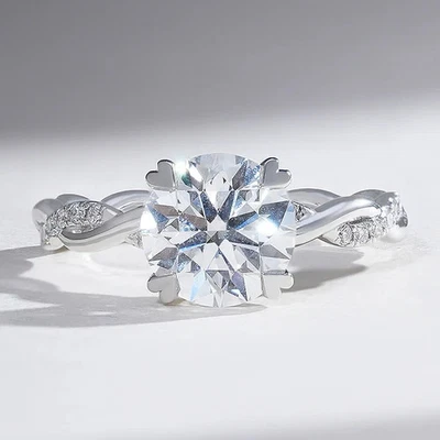Anello rotondo con diamanti CVD coltivati ​​in laboratorio da 3 CT per amore ... - Immagine 1 di 4