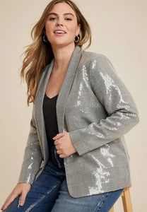 Giacca grigia Maurice’s taglia 2XL nuova con etichette aperta davanti paillettes plaid party clubwear - Foto 1 di 8
