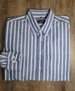 BUGATTI Shirt Mens Large Blue Striped Cotton Embroidered Logo Fine Twill - Picture 1 of 12