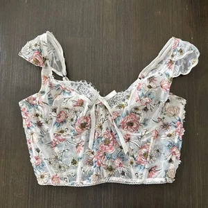 Victoria Secret 36D Dream Angels Floral Corsé Sujetador Cremallera Encaje Aplique Blanco - Imagen 1 de 7