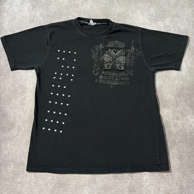 Camisa masculina vintage vermelha macaco coroa sagrada grande preta caveira gráfica cravejada gótica - Imagem 1 de 4