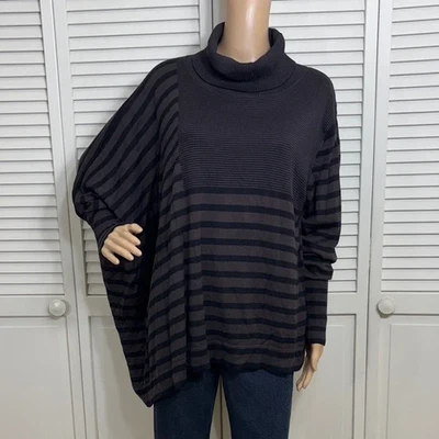 Suéter PLANET by LAUREN G Elegante Cuello Capucha Rayas Negro y Marrón Talla Única Foto 1 de 4