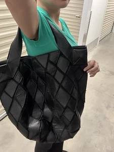 Dautore Oversized Black Suede W/ Diamond Leather Patches Slouchy Large Tote Bag - Bild 1 von 11