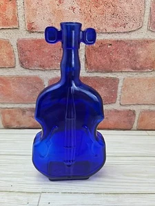 Vintage Cobalt Blue Violin Shaped Bud Vase Cello Decanter Bottle Decor 8” Tall - Picture 1 of 5