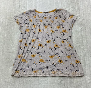 Jolt Womens Size XL Floral Print Cap Sleeve Round Neck Blouse Lace Hem  - Bild 1 von 10