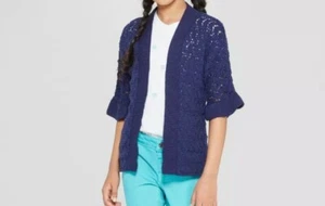 Cat & Jack Girl's Ruffle 3/4 Sleeve Navy Blue Open Cardigan Size XS(4/5) - Picture 1 of 12
