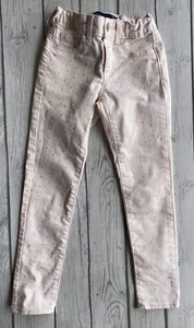 GAP Girls Sz 8 Slim Jeans High Stretch Ankle Adjustable Pink Silver Polka Dot - Picture 1 of 5