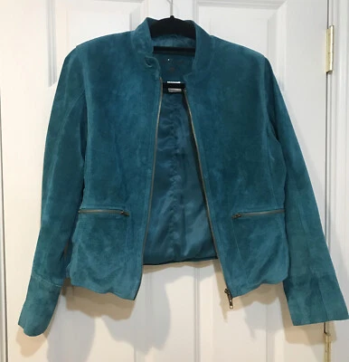 APRIL CORNELL Womens Turquoise Leather Suede Jacket Coat Size Medium - Image 1 of 4