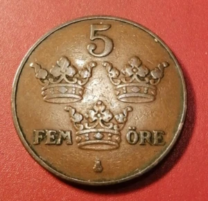 * Sweden *  - 5 Öre - Bronze  -  1920   *   Condition  1+  * - Picture 1 of 2