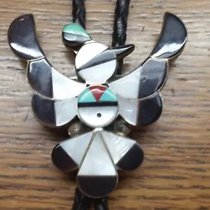 Zuni Thunderbird Cravatta bolo intarsio argento sterling X557C - Foto 1 di 4