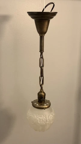 22” Antique Brass Pendant Light Fixture W/ Frosted Globe 91E Cover