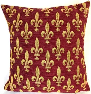 HIGH QUALITY 35CM BELGIAN TAPESTRY CUSHION COVER RED GOLD, FLEUR DE LYS 8231/77 - Picture 1 of 5