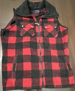 Chaps Women L Red & Black Fleece Vest Buffalo Plaid - Picture 1 of 3