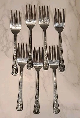 Interpur Stainless Korea Florenz 7-Salad Forks Black Accent 8 Petal Flower EUC  - Image 1 of 4