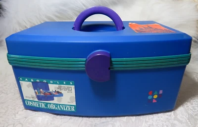 复古蓝色 CABOODLES COSMETIC ORGANIZER 手提箱 带 LEAFLET/DISNEY 标签 — 第 1/4 张图片