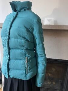 Versace Collection Blue Puffer Jacket With Detachable Fur Collar