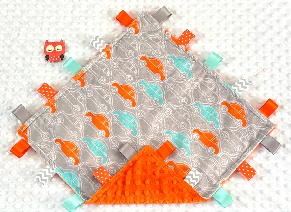 Doble Minky! Coches Vehículos Minky y Naranja Minky Taggie Manta de Seguridad, Bebé Foto 1 de 1