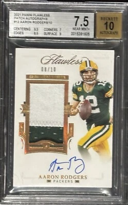 2021 Aaron Rodgers Panini Flawless Patch Autographs /10 BGS 7.5 - Image 1 of 2