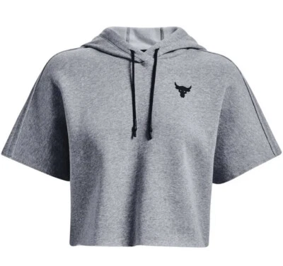 Under Armour Womens Project Rock Hoodie Sweatshirt Short Sleeve Top Gray sz L - Image 1 of 4