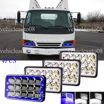 4pcs 4x6" LED Headlights Blue DRL Sealed Beam Fit GMC W3500 W4500 W5500 Forward - Image 1 of 4