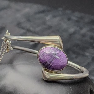 Russian Charoite Cuff Bracelet 925 Sterling Silver Gemstone Adjustable Size - Picture 1 of 5