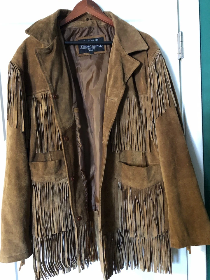 Chaqueta vintage de cuero con flecos para hombre L Foto 1 de 4