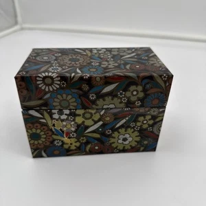 Vintage Mid Century J CHEIN & CO Gold Multi Floral Metall Blechdose USA Rezeptbox - Bild 1 von 8