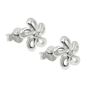 Ohrstecker Ohrring 9mm Blume Zirkonia weiß glänzend rhodiniert Silber 925 - Bild 1 von 2