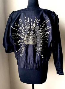 Linda Allard Ellen Tracy Black Jacket 2 Metallic Gold Embroidered Aztec Sun S M - Bild 1 von 16