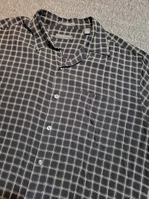 Lyle Scott Scotland Shirt Mens LG Button Up Silk Bamboo Checkered Textured Black - Image 1 of 4