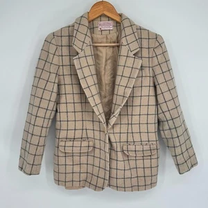 Pendleton donna lana a quadri beige blu monopetto taglia 10P preppy minimalista - Foto 1 di 9