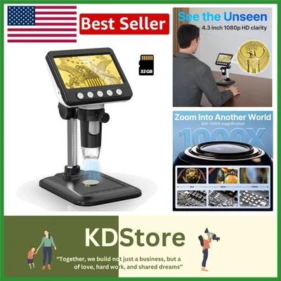Microscopio Digital HD con LCD 4.3", 1000X Aumento y Luces LED Ajustables Foto 1 de 4