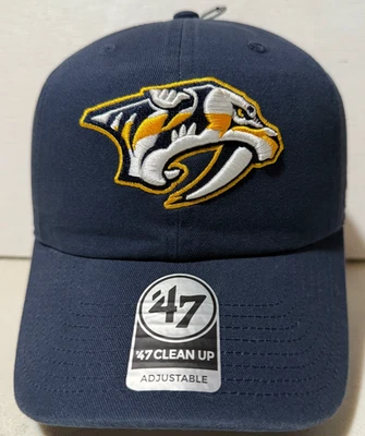 NUEVO CON ETIQUETAS Nashville Predators 47 Marca Gorra de Limpieza Gorra Ajustable con Correa Logo Azul Marino Foto 1 de 4