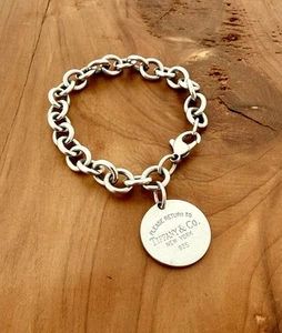 Authentic Return To Tiffany & Co. 925 Silver Circle Tag Chain Bracelet Large 8” - Picture 1 of 7