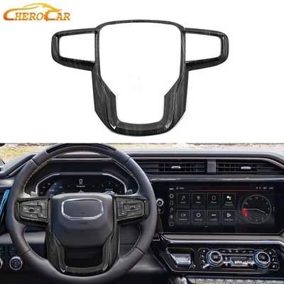 Black Wood Steering Wheel Trim Cover Molding Fit For GMC Sierra 1500 2500 2019+ - Image 1 of 4
