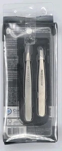 NEW Tweezerman Tweezer Set: Slant Tweezer + Point Tweezer - Black Leather Pouch - Picture 1 of 8