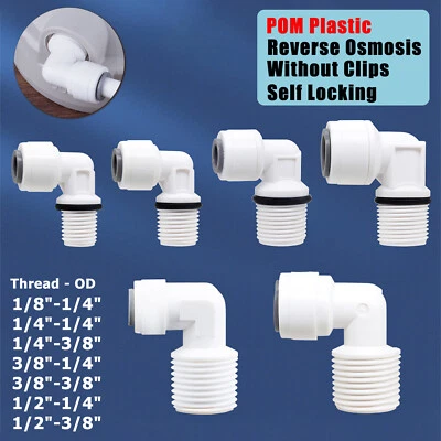 1/4" 3/8" Quick Connect Tube Fittings Elbow Male Thread RO System Water Filter - Image 1 of 4
