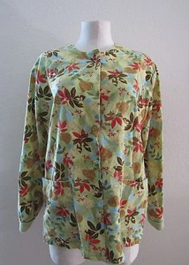 Women's Stars Best Medical Scrub Uniform Top leaves fall snap Long Sleeve Small - Picture 1 of 12