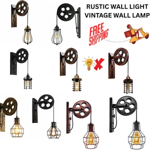 Lámpara de pared industrial vintage retro E27 polea rueda lámpara aplique Reino Unido - Imagen 1 de 73