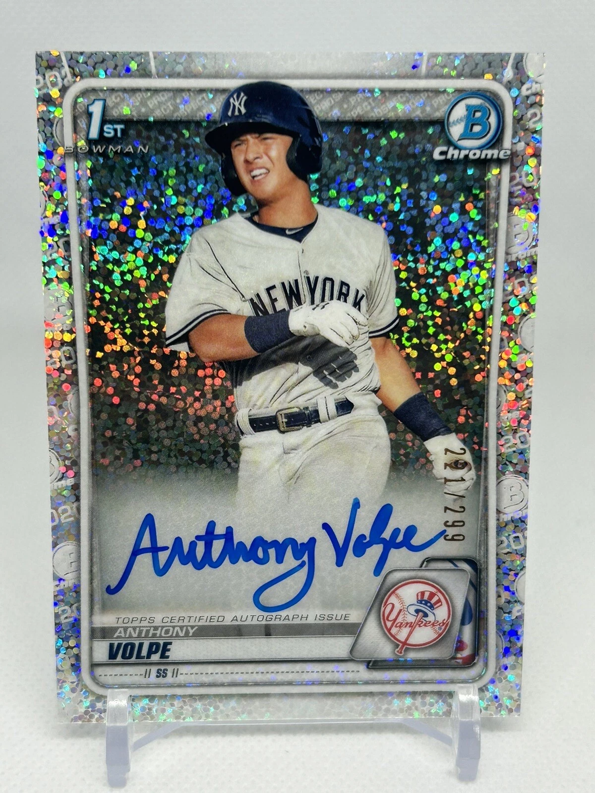 2020 Bowman Chrome Anthony Volpe 1st Speckle Refractor Auto /299 NY Yankees