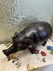 LARGE BROWN LEATHER PIG FOOTSTOOL STOOL Rare One