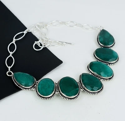 Antico Gemma Smeraldo 925 Argento Sterling Mano Collana Per Matrimonio Regali - Immagine 1 di 4