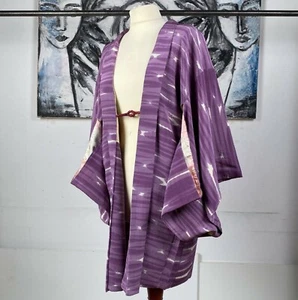 Kimono, seda cruda, Haori cosido a mano, chaqueta kimono, vintage KIMONO, púrpura - Imagen 1 de 12
