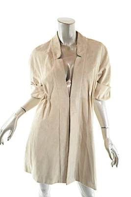J. Mendel Paris Beige Softest Suede Empire Waist Cardigan Coat w/ Stitching US 8 - Image 1 of 4