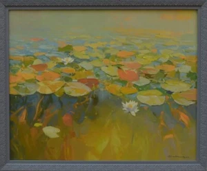VYTAUTAS LAISONAS DIPINTO OLIO tela stile originale "Ninfee claude monet" - Foto 1 di 4
