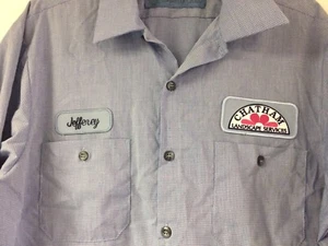 Cintas ComfortFlex Blue Checkered Long Sleeve Work Shirt w/ patches "Jefferey" - Picture 1 of 5