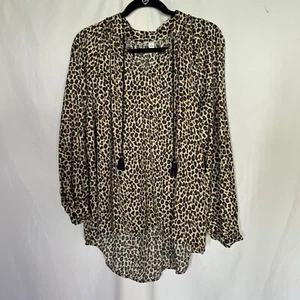 Damen Crown Ivy Curvy Bluse braun beige Leopard Quaste Boho fließend Popover L - Bild 1 von 7
