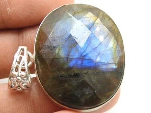 Regalo Natale Labradorite Ottone Ciondolo Sfaccettato Cabochon Multi Fuoco Gioielli - Foto 1 di 8
