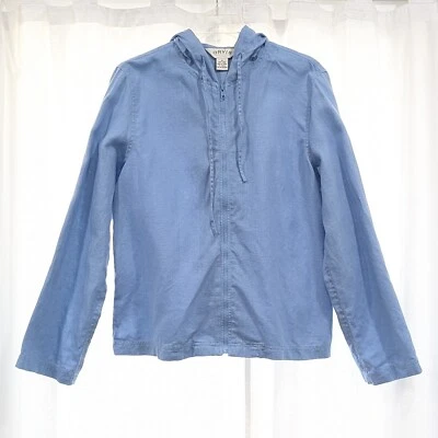 Chaqueta para mujer Orvis 100 % lino 10 azul cremallera completa con capucha sin forro ligera Foto 1 de 4